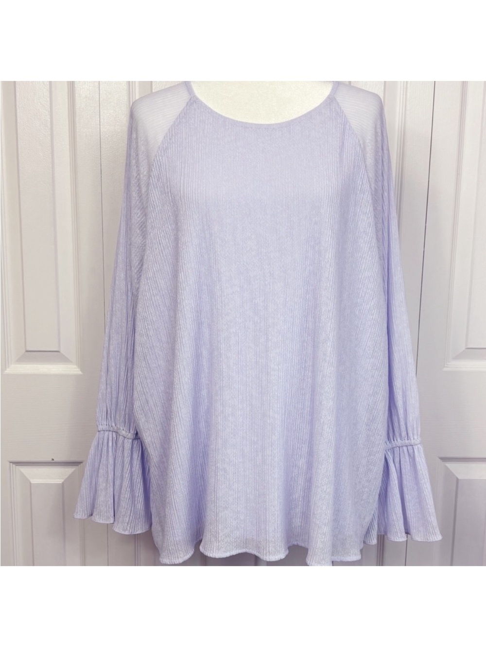 NWT Alfani Lightest Lilac Purple Sheer Long Bell Sleeve Blouse Top 3X